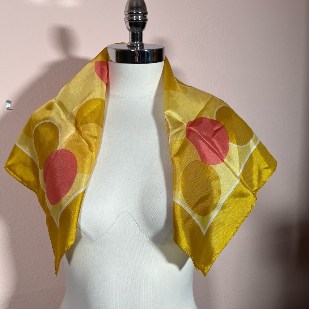 Jon Monet Vintage 1940 art deco polka dot Yellow pink mod Made in Italy Scarf - Picture 15 of 17
